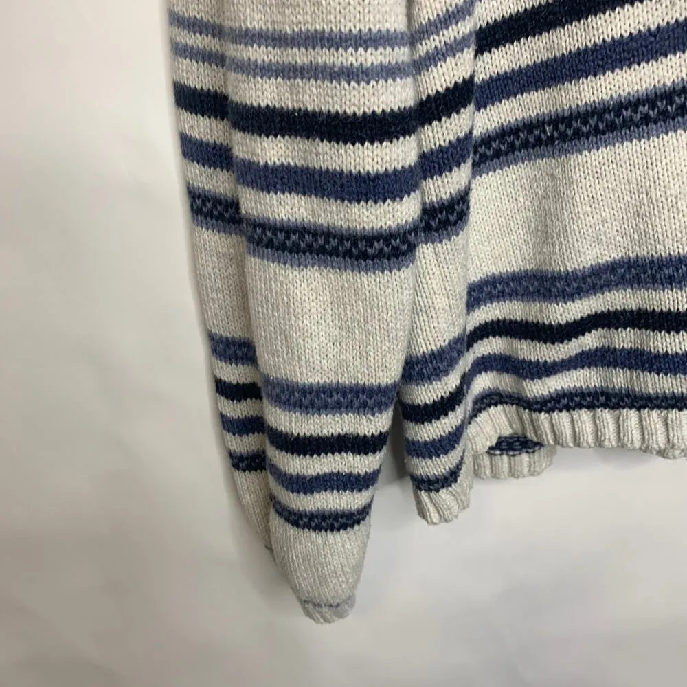 Cream Blue Stripe Button Front Cotton Cardigan Sz XL - Image 7