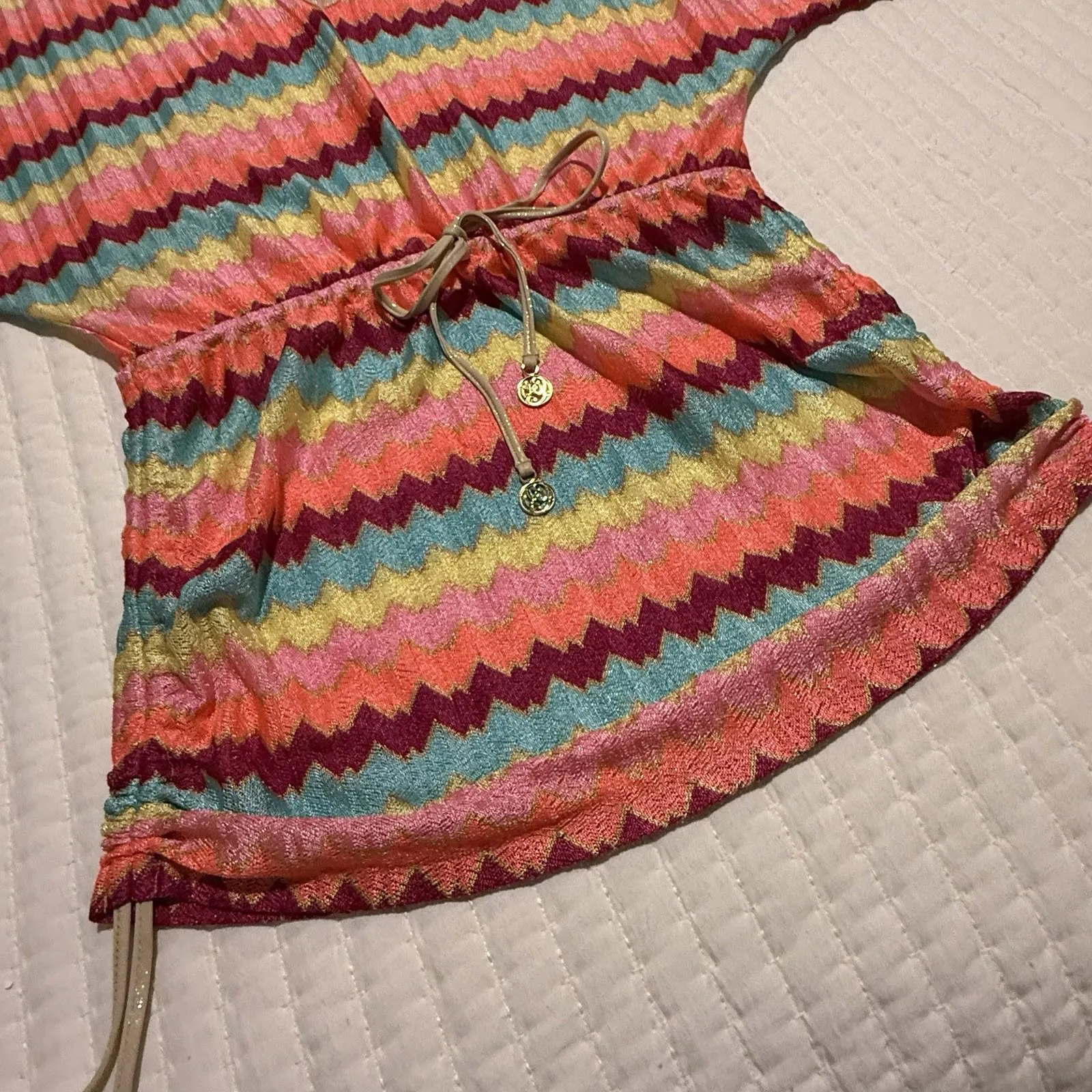 Luli Fama Cabana V Neck Chevron Cover Up Dress Sz M Medium Beach Wear - Image 3