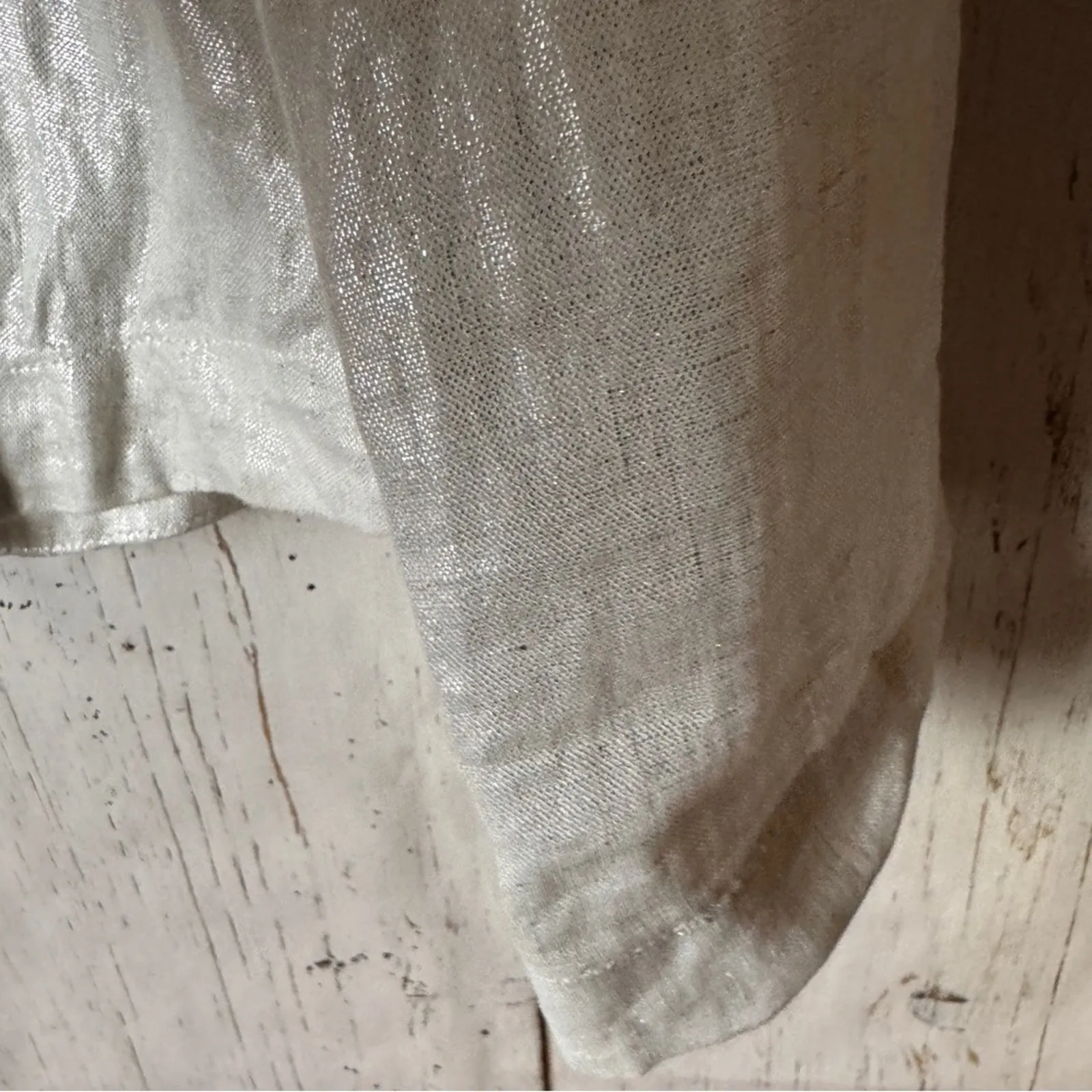 Land’s End Button Front Shimmering White Women's Jacket Sz 12P - Image 3