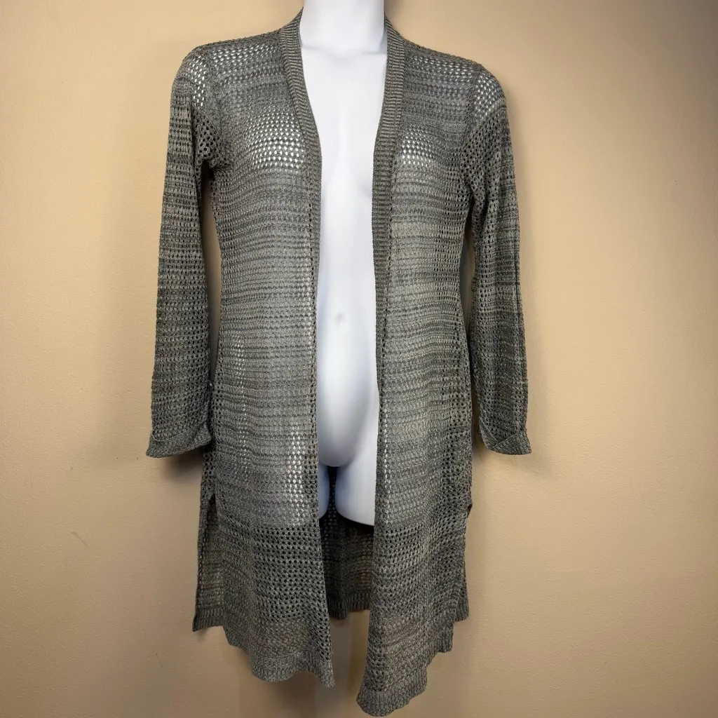 Maurice’s Women’s Open Weave Knit Duster Cardigan Smoke Gray Long Sleeves Medium - Image 2