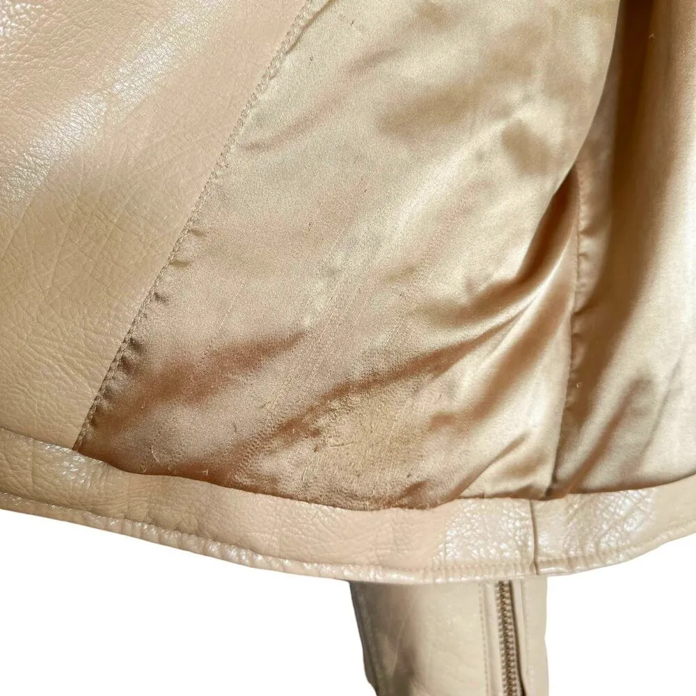 BlankNYC Faux Leather Classic Full Zip Crop Moto Jacket Natural Light Tan Small - Image 14
