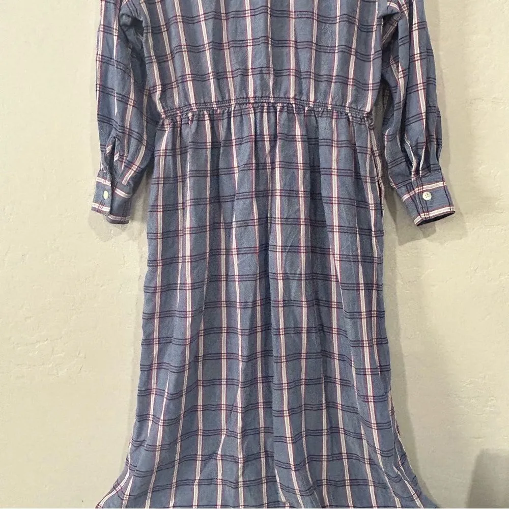 Vintage 80s Orvis Plaid Midi Dress Womens 12 Americana Western Long Sleeve - Image 9