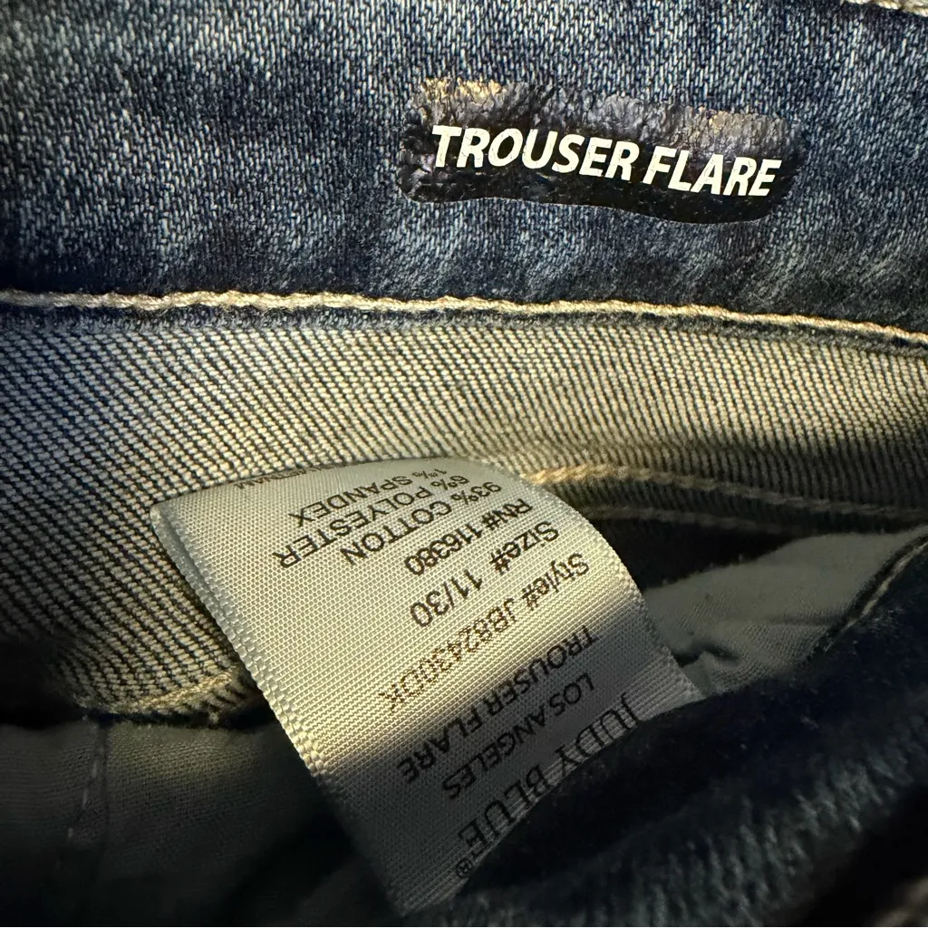 Judy Blue Trouser Flare jeans button fly distressed womens 11 / 30 Dark wash - Image 8