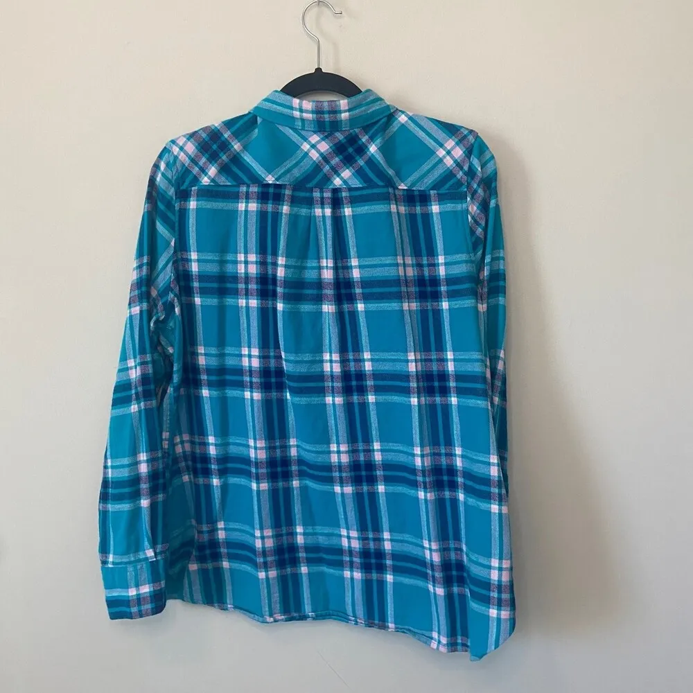 Woolrich Turquoise Blue & Pink Plaid Button Up Long Sleeve Tee Sz XL - Image 5