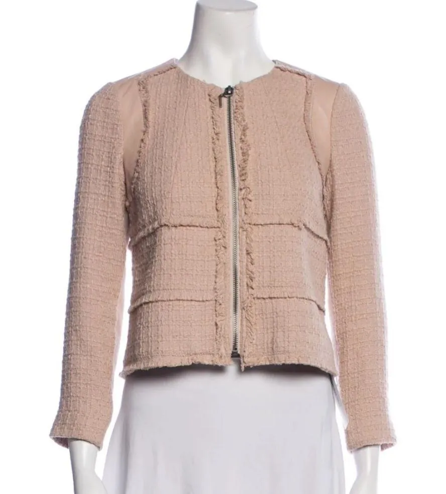 Rebecca Taylor Tan Tweed Blazer w/ Leather Detail - Image 2