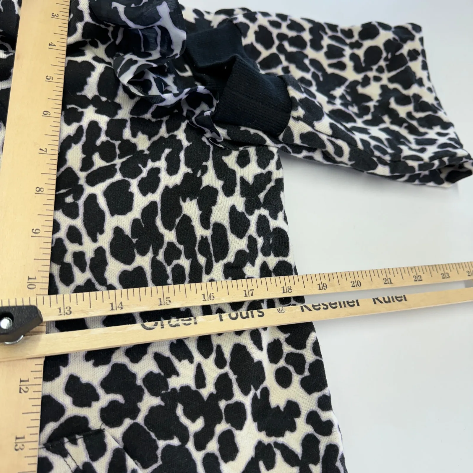 Sandy Liang Hoodie Womens X Small Black White Leopard Animal Ruffle Sweatshirt - Image 10