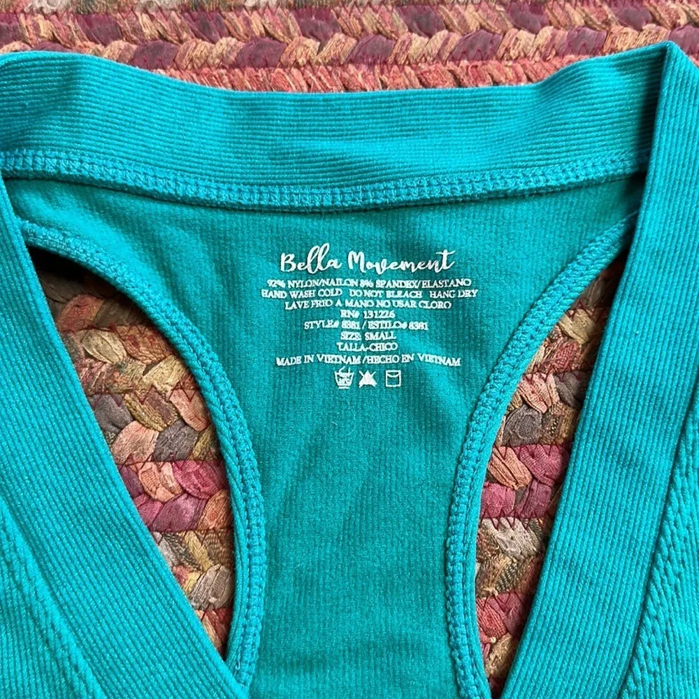 BELLA MOVEMENT TEAL BLUE RIBBED LACE UP RACERBACK SPORTS BRA SEAMLESS - Image 2