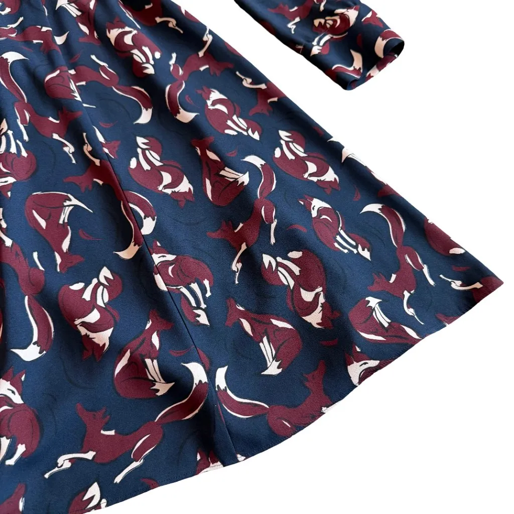 Kate Spade So Foxy Fox Print Dress A-Line Long Sleeve Unique Fun Size 6 Women's - Image 7