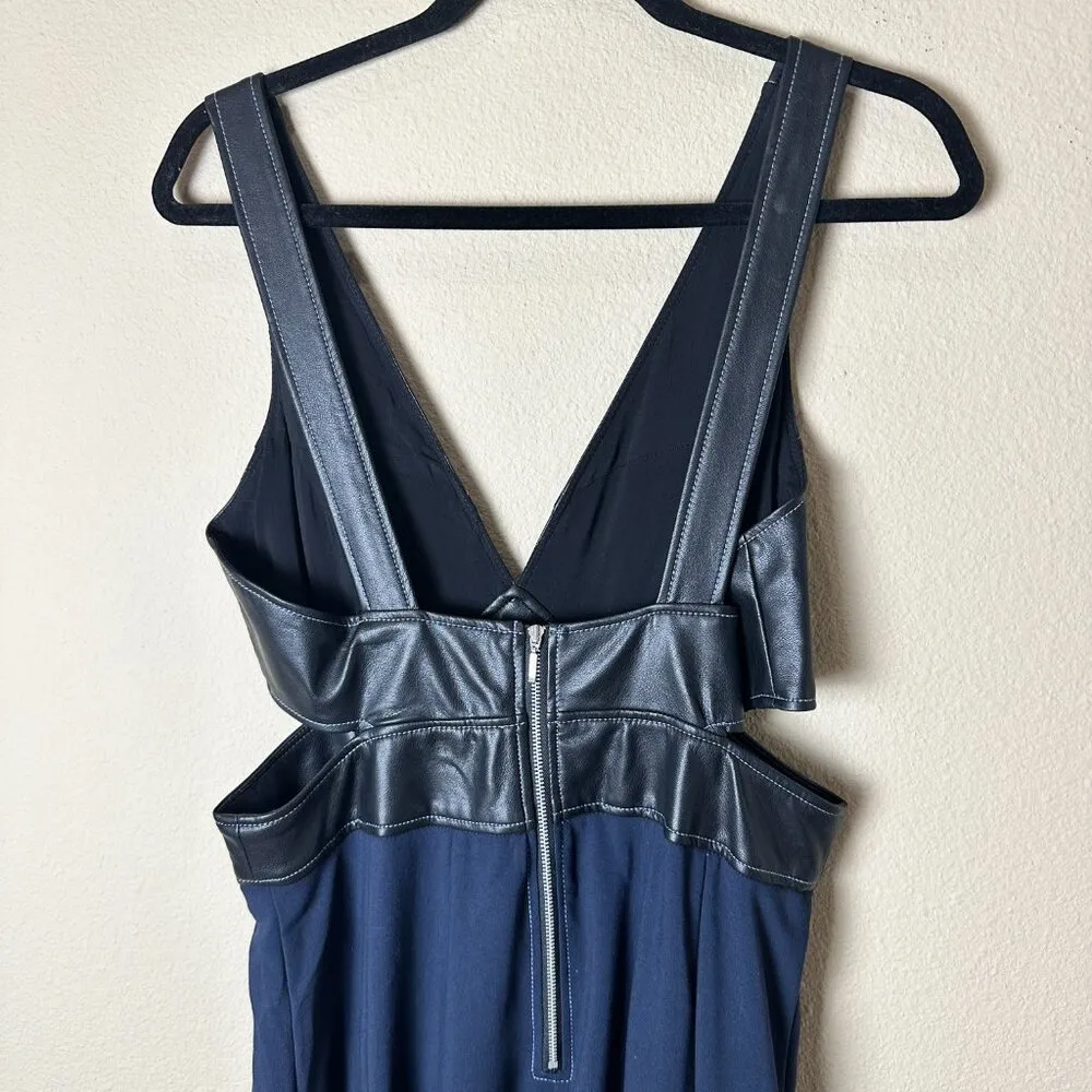 New ANTHROPOLOGIE Black Navy Faux Leather Cut-Out Sleeveless Midi Dress Size 12 - Image 8