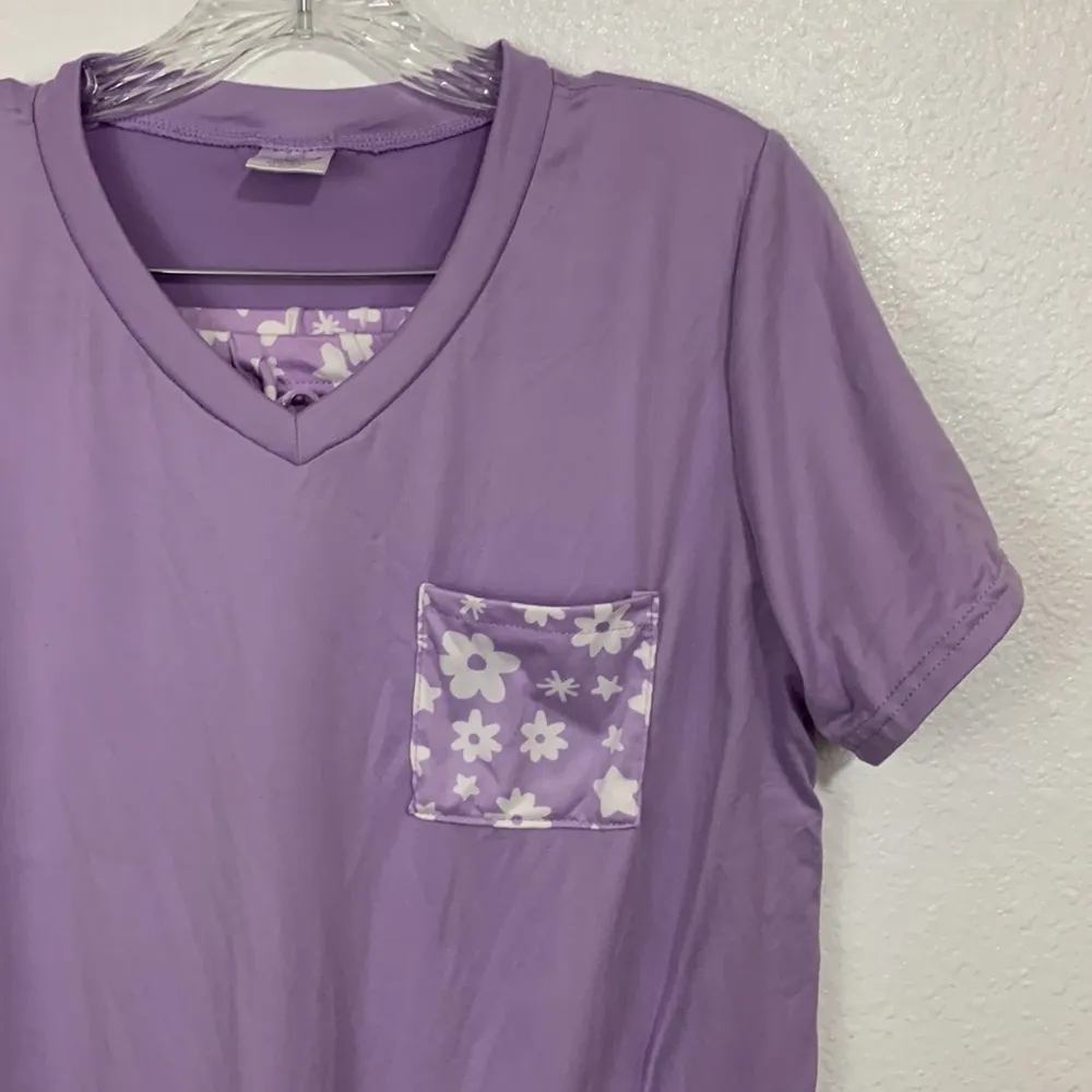 Real Essentials Lavender Floral Print Buttery Soft Pajama Set Size M Purple Size M - Image 2