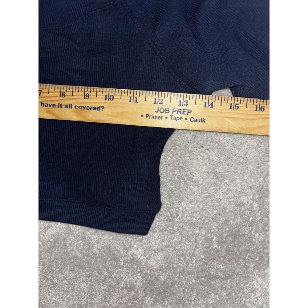birdiebee‎ navy cropped ribbed long sleeve workout top thumbholes EUC - Image 6
