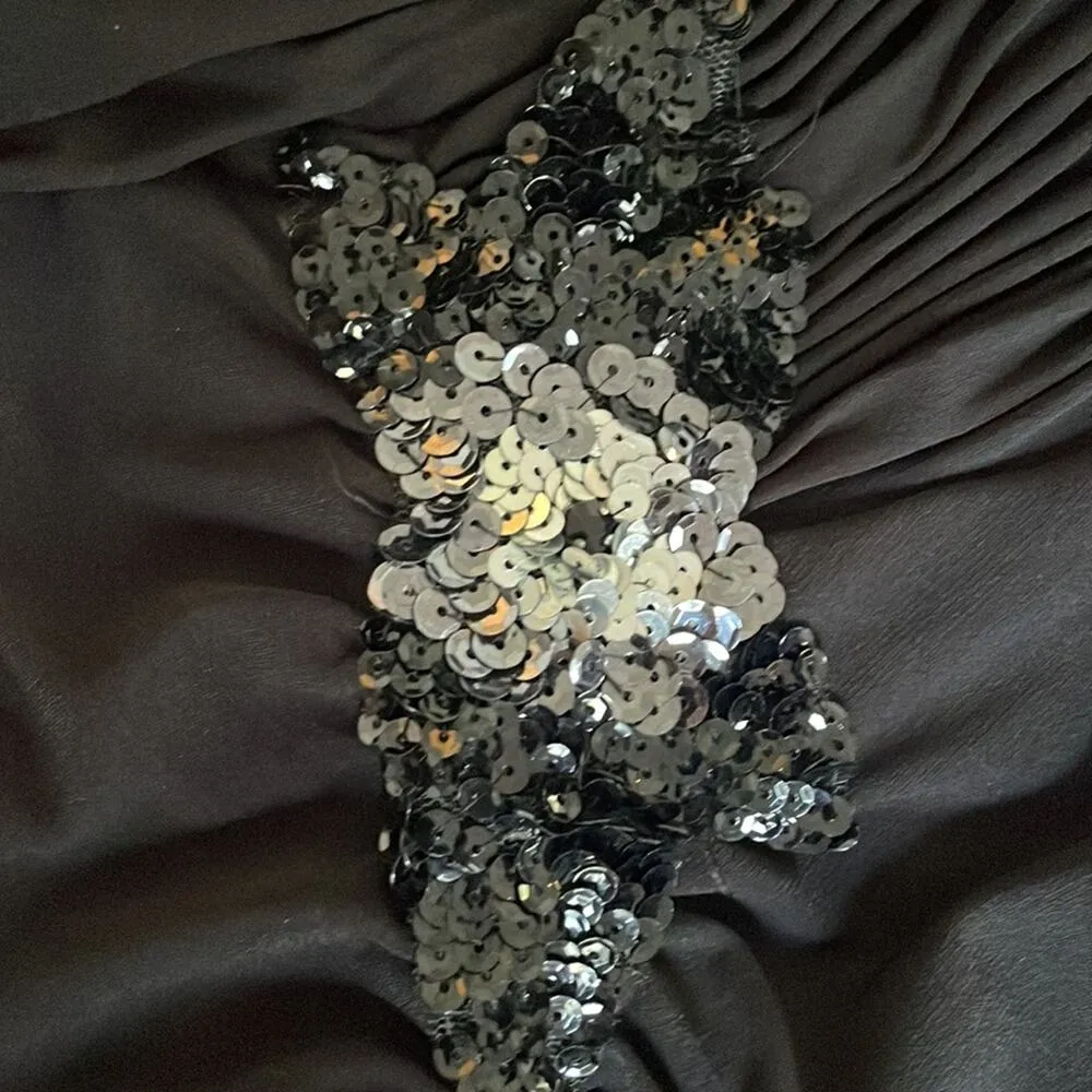 Hailey Adrianna Papell Black Sequin One Shoulder Black Dress Formal Maxi Evening - Image 3