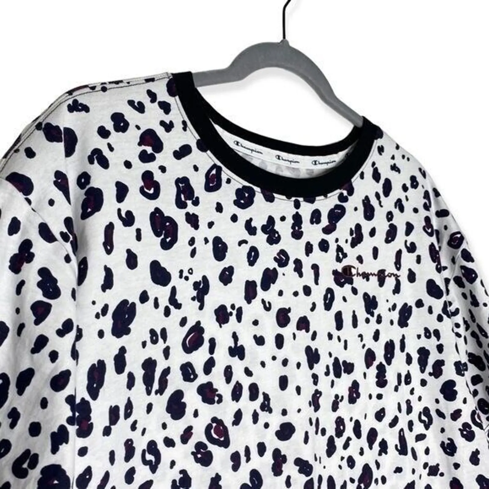 Champion cropped tee leopard print black white activewear sportswear women's L - Image 7