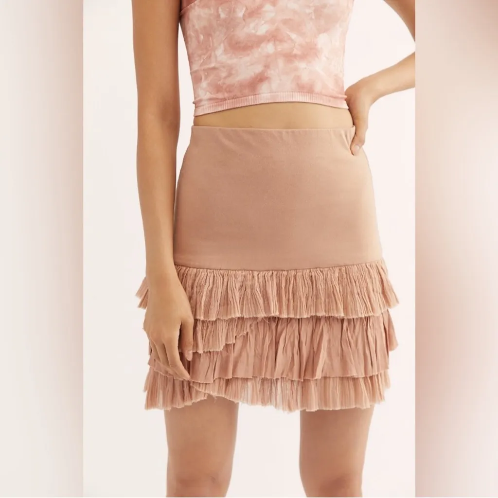 Free People Soft Girl Maura Mini Ruffle Skirt Pink - Image 3
