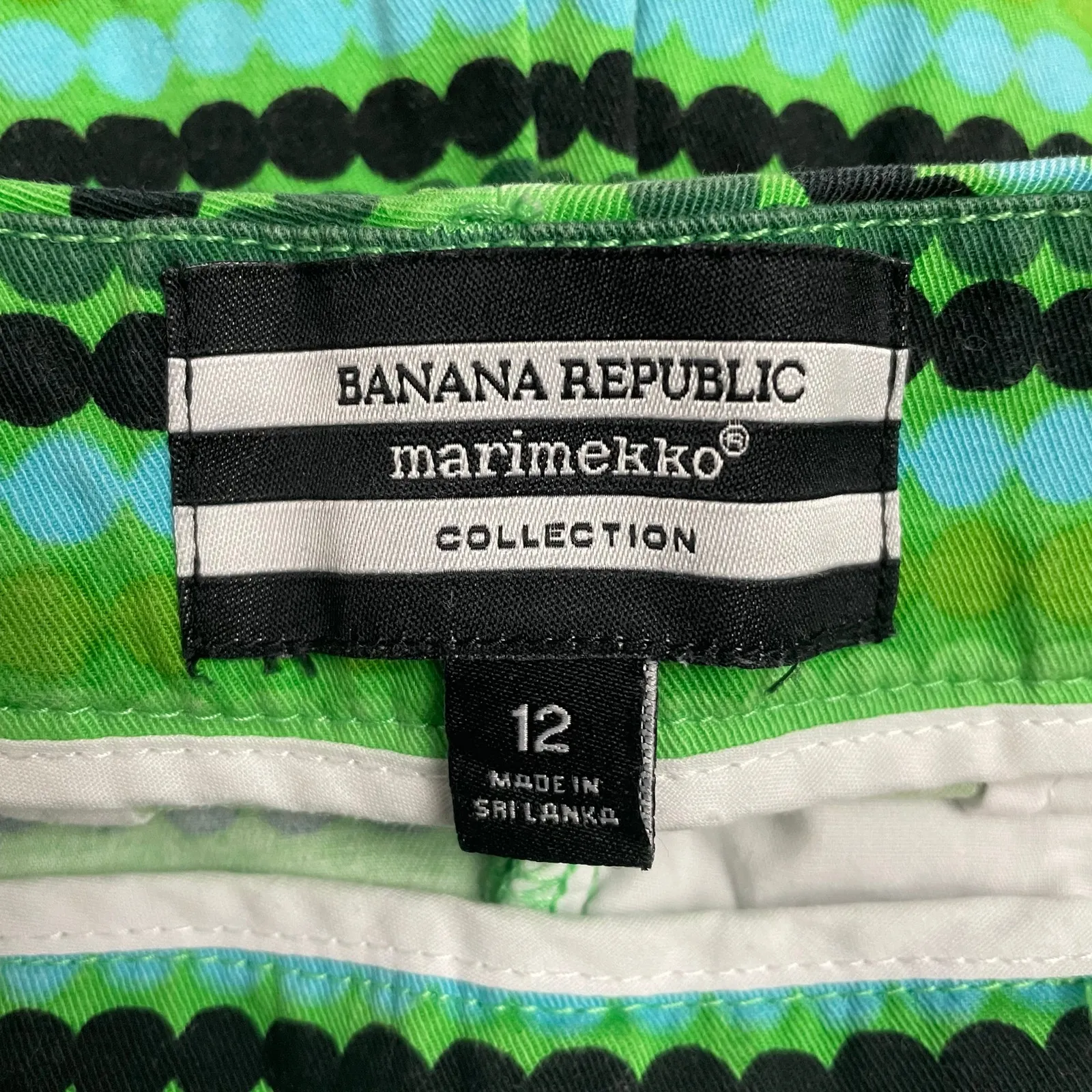 Banana Republic x Marimekko Hampton Shorts 12 Green Geometric Cotton Stretch - Image 2
