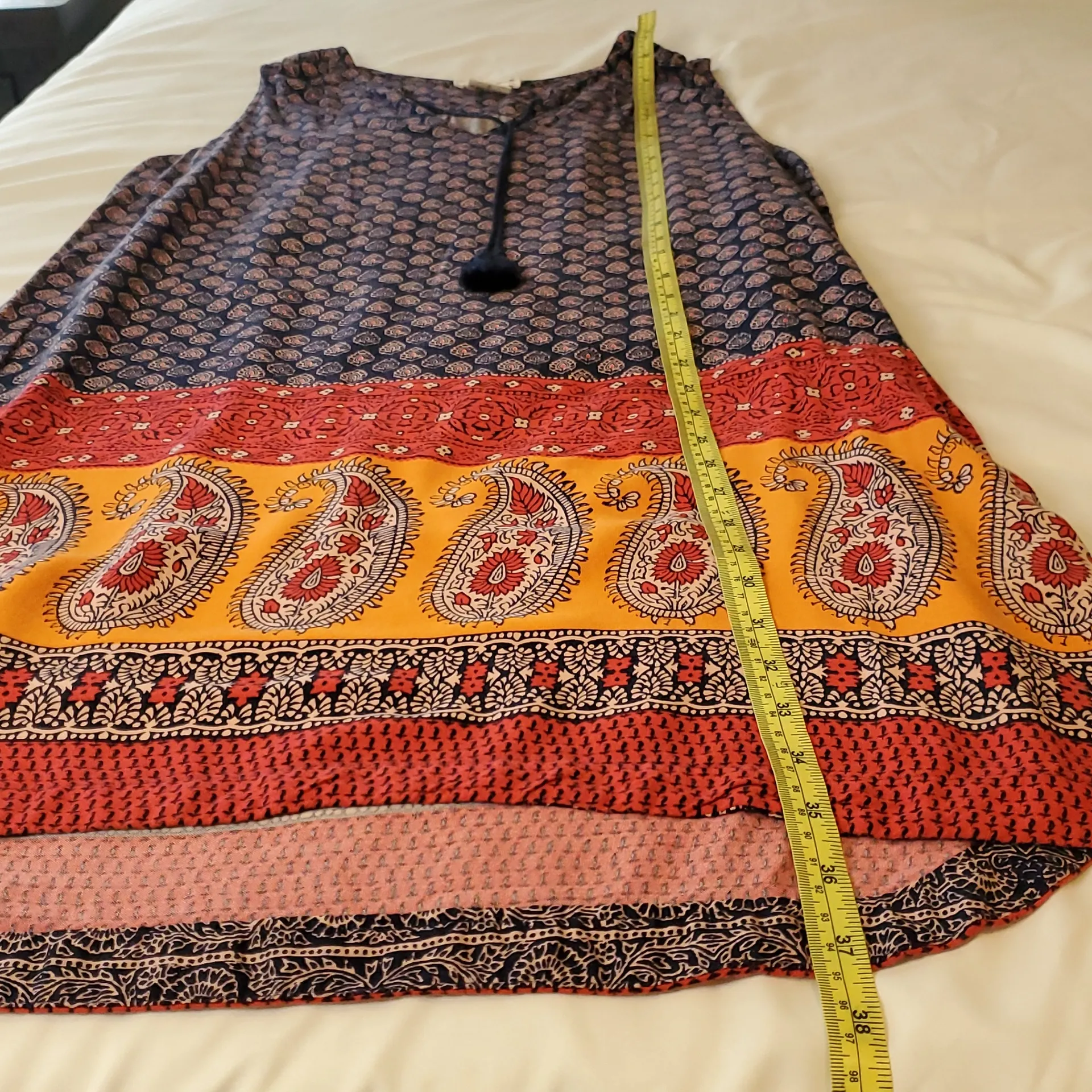 Beach Lunch Lounge Sleeveless Dress Large Paisley Print Boho Red Navy Blue  - Image 5