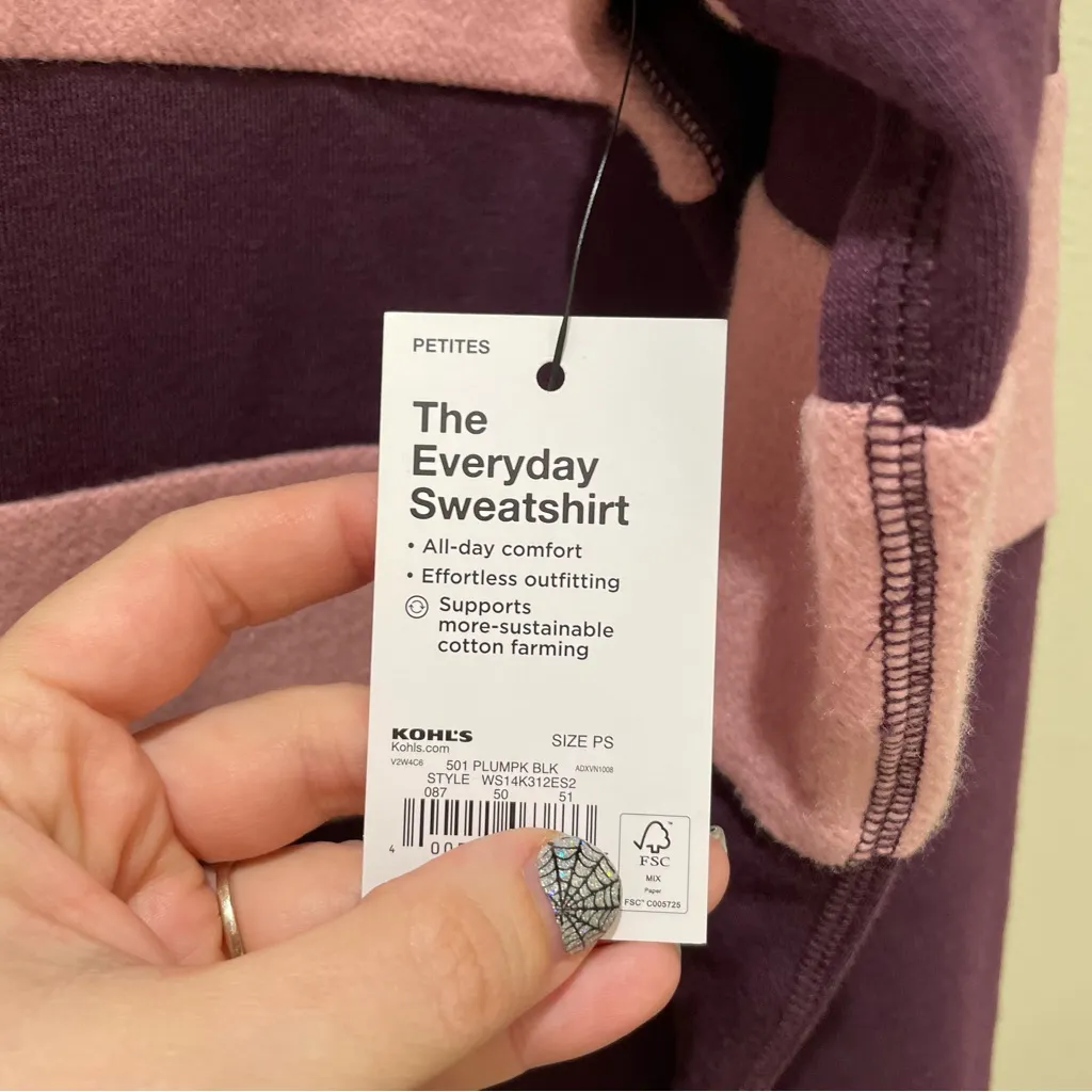Sonoma Goods For Life Everyday Crewneck Sweatshirt Plum Stripe Petite Small Purple Size undefined - Image 8
