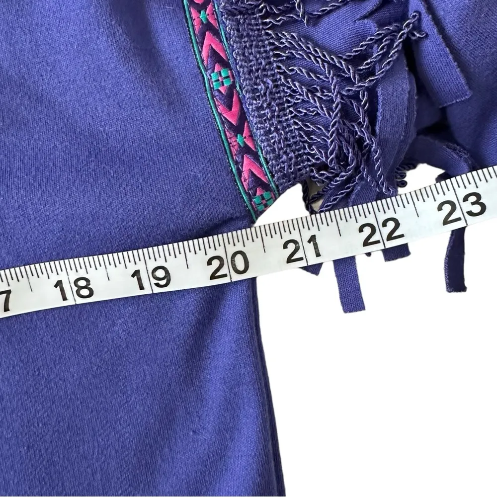 Vintage 80s Purple Fringe Western Southwestern Shoulder Pads Sweater Medium - Image 7