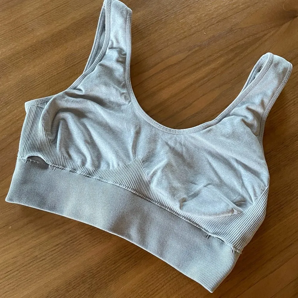 AERIE Superchill Scoop Seamless Bralette Bra Unpadded Light Blue Floral, Size M - Image 3