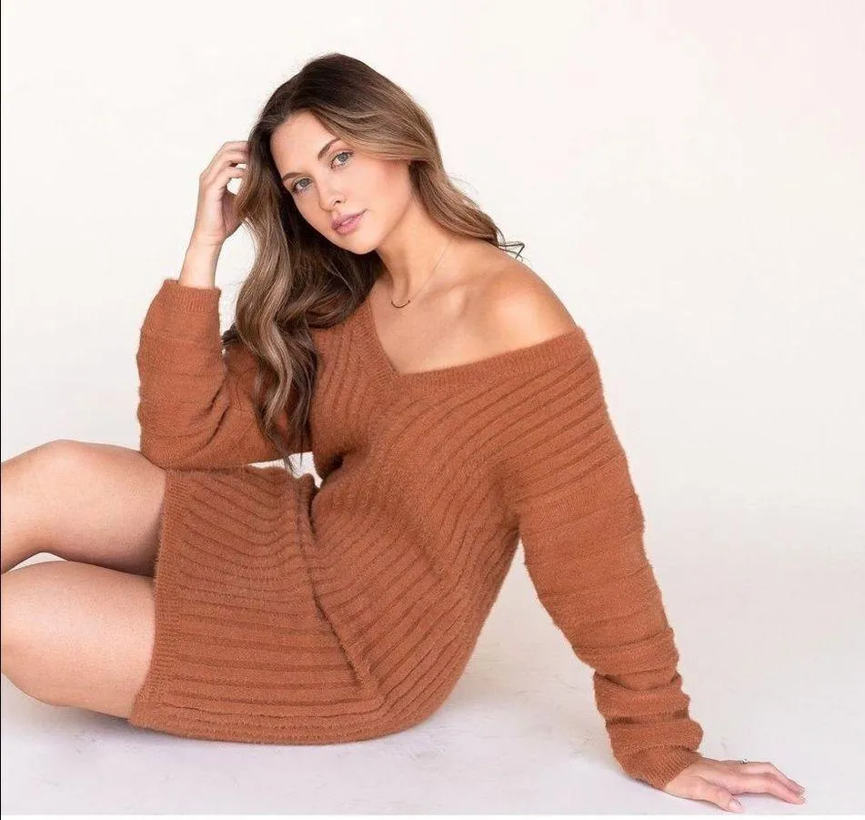 ✨ Dijon Fluffy Sweater Dress✨ Tan Size L - Image 4