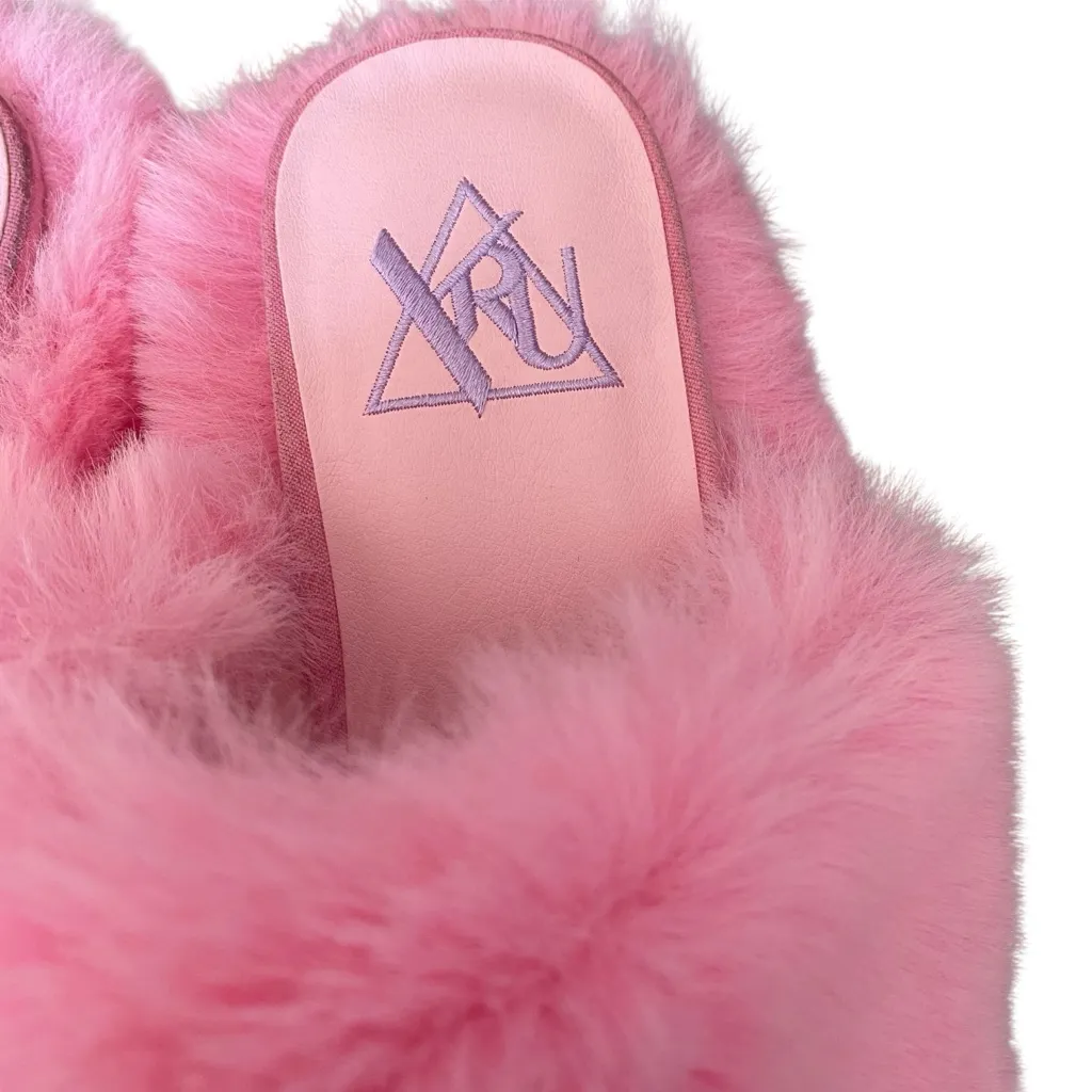 YRU Gravity Pink Faux Fur Fuzzy Platform Slide Slippers size 7 - Image 4