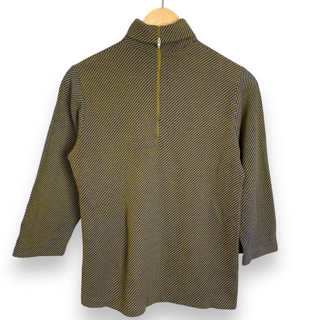 Vintage 60s Turtleneck Top 3/4 Length‎ Sleeves Retro Blue Green Goblincore Shirt - Image 7