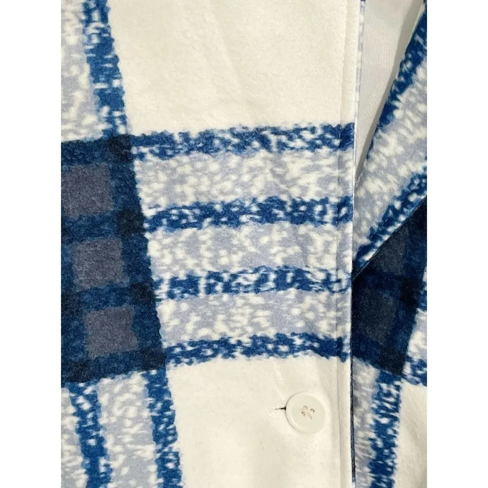 Check Plaid‎ Lightweight Coat Jacket Button Front Pockets White Blue Women's XL - Image 11