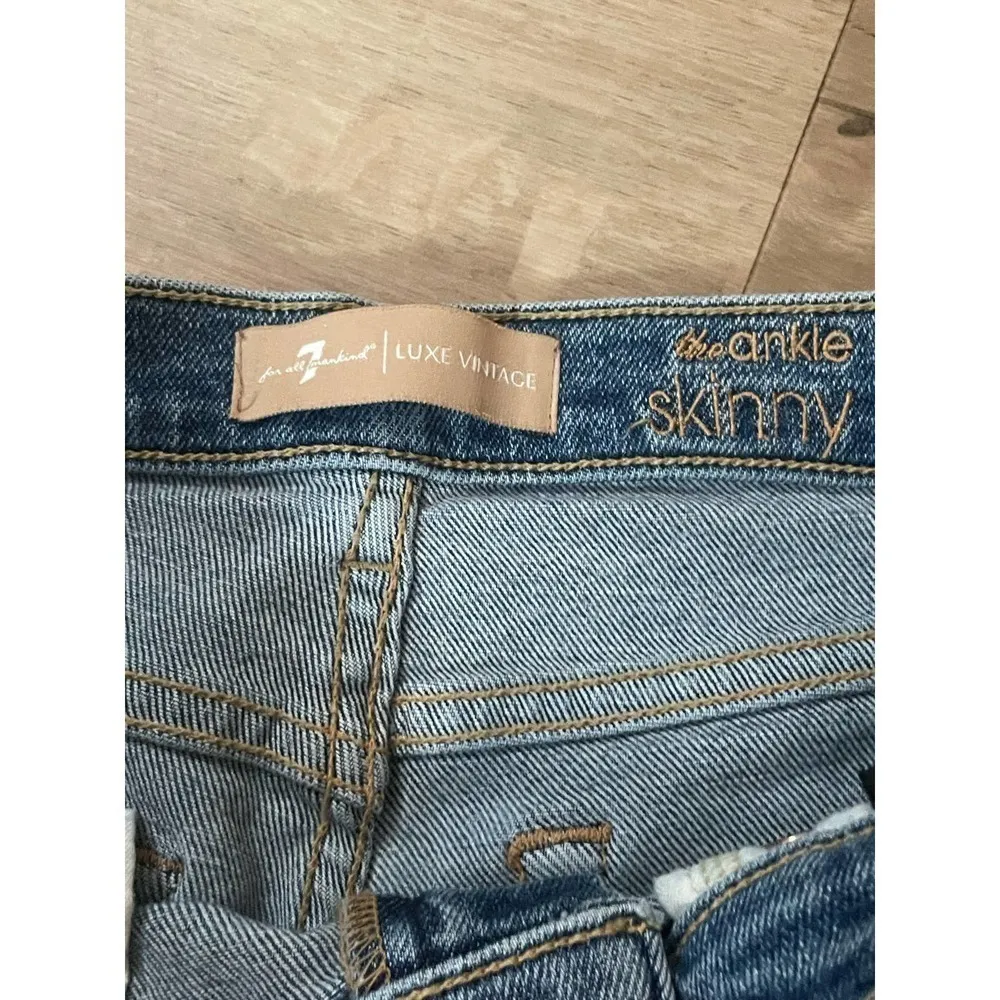 7 For All Mankind Ankle Skinny Jeans Beaded Side Stripe Embellished - Image 3