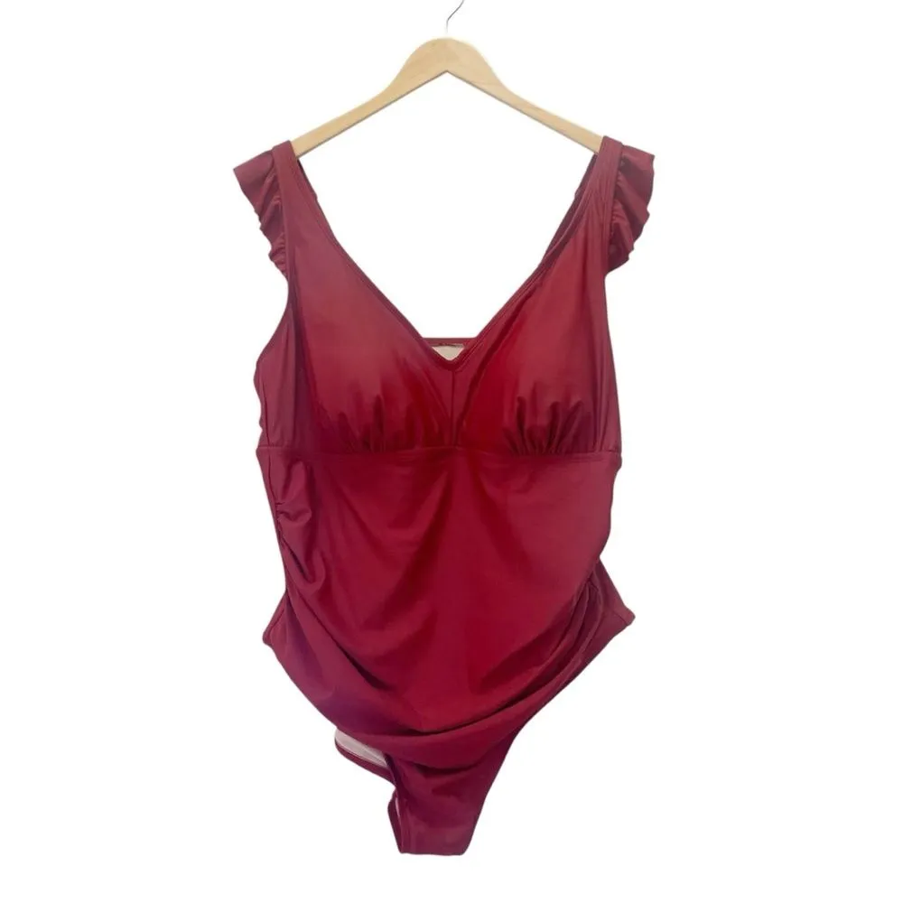 NWT Kona Sol One Piece Swimsuit Size 22W Brick Red Ruffle Strap Ruched Plus Size - Image 5