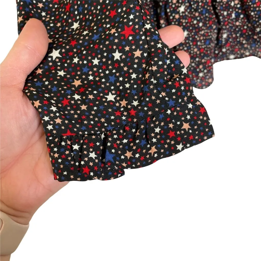 Madewell Silk Ruffle-Hem Wrap Top Size XXS Starry Night Black Red White Blue - Image 5