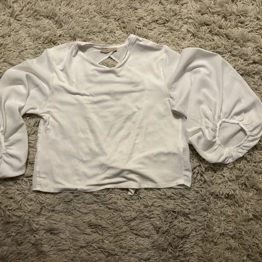 Zara Elegant White Cut Out Tie-Back Blouse Size S - Image 2