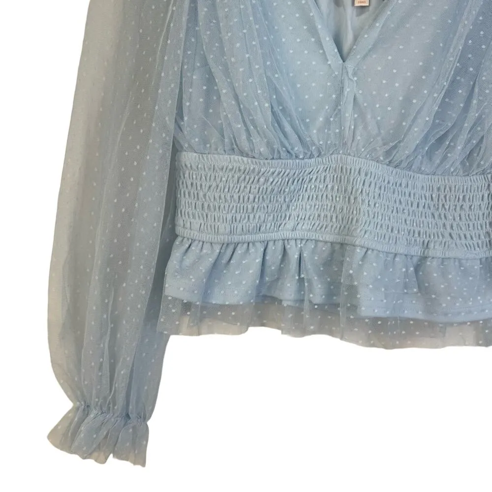 Audrey Parks Francesca’s Boutique Soft Blue Tulle Blouse Sheer Long-Sleeve Crop - Image 4