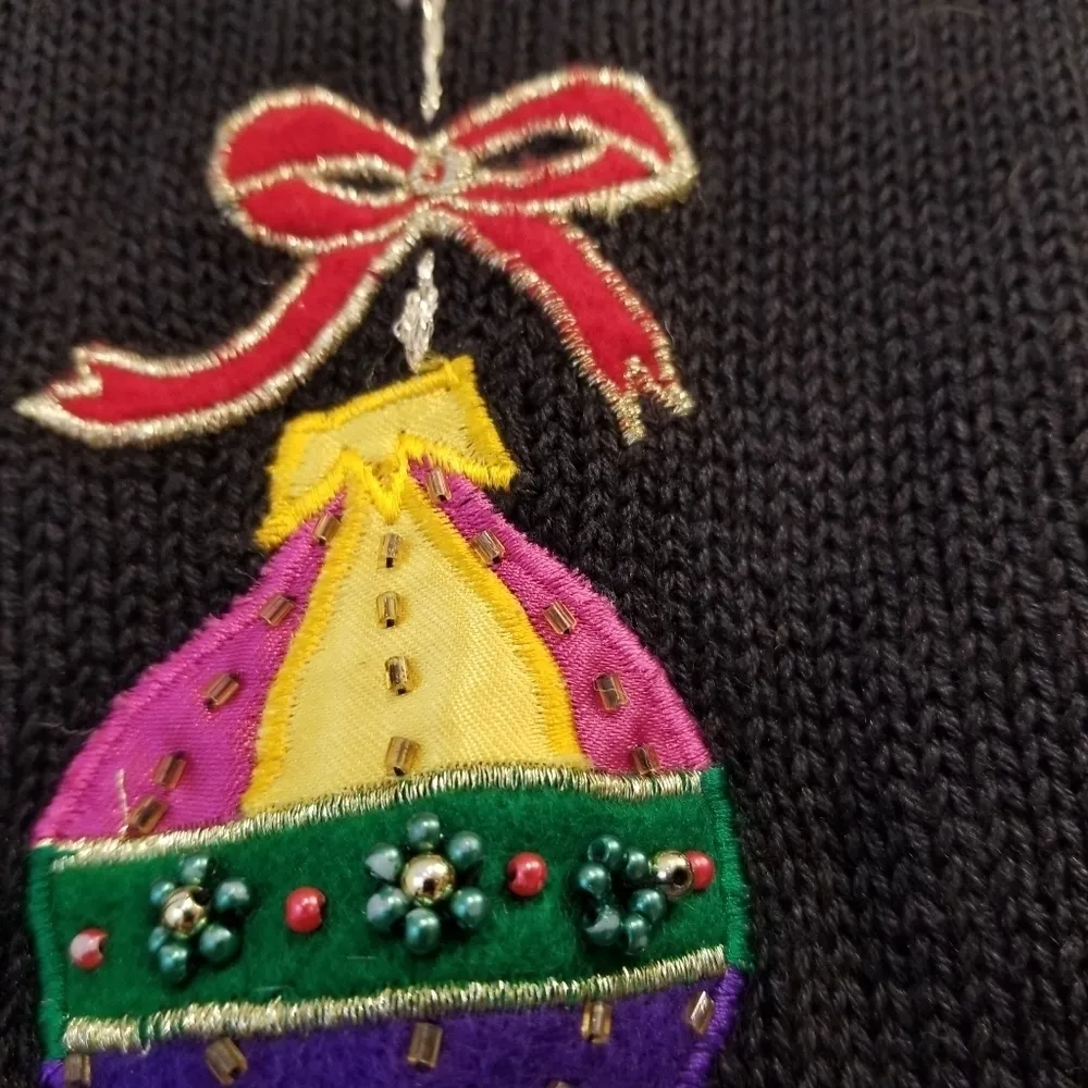 {S} Christmas Ornaments Sweater Vest Beaded Embroidered Holiday Season Black - Image 7