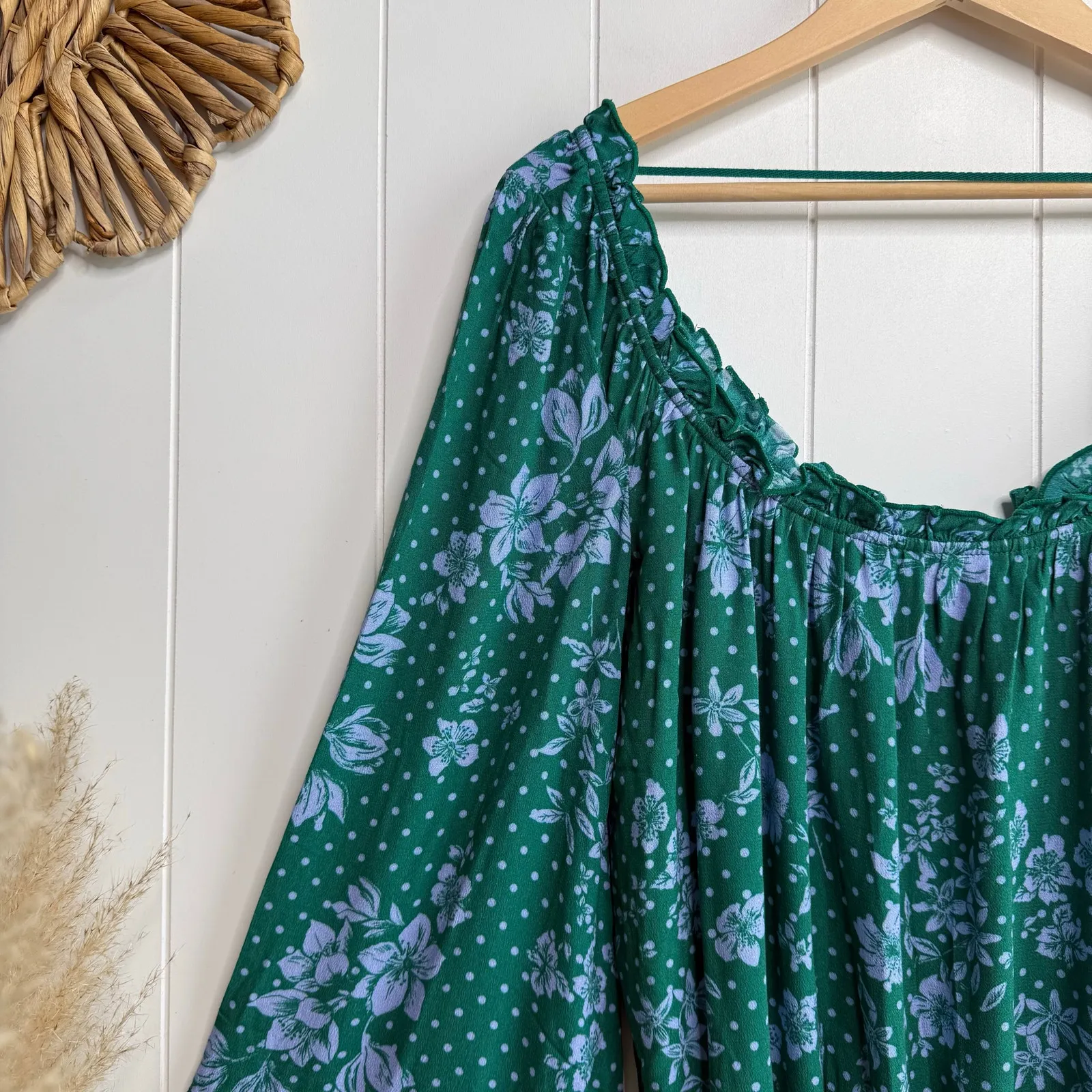 Free People bodysuit floral ruffled long sleeve bell sleeve polka dot chiffon XS - Image 2