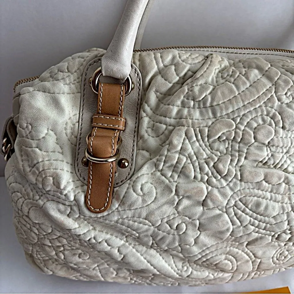 Etro Milano rare Quilted Beige Handbag Leather Trim 1B896 - Image 6