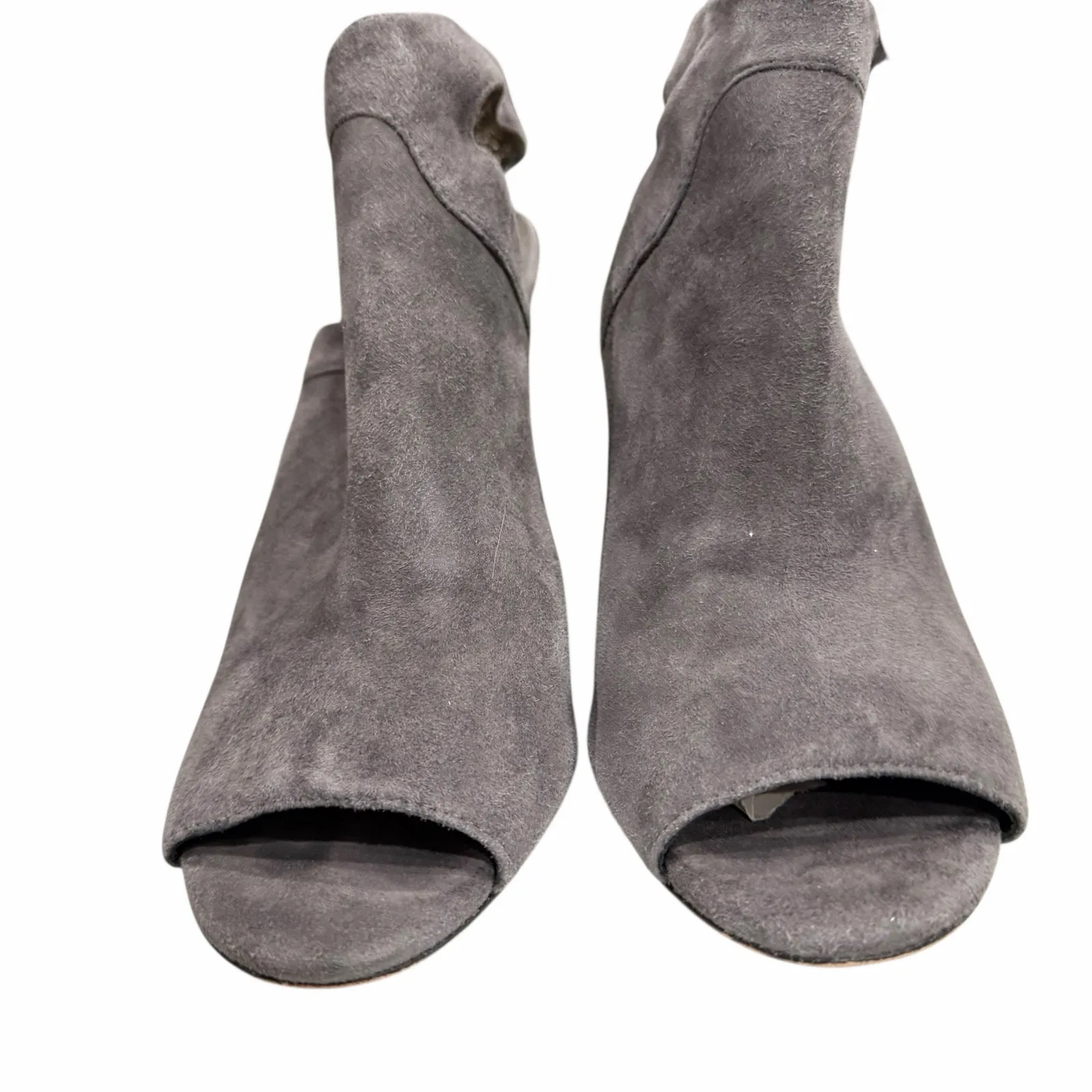 Johnston & Murphy Cassie Booties 9.5 Gray Kid Suede Open Peep Toe Slingback Heel - Image 3