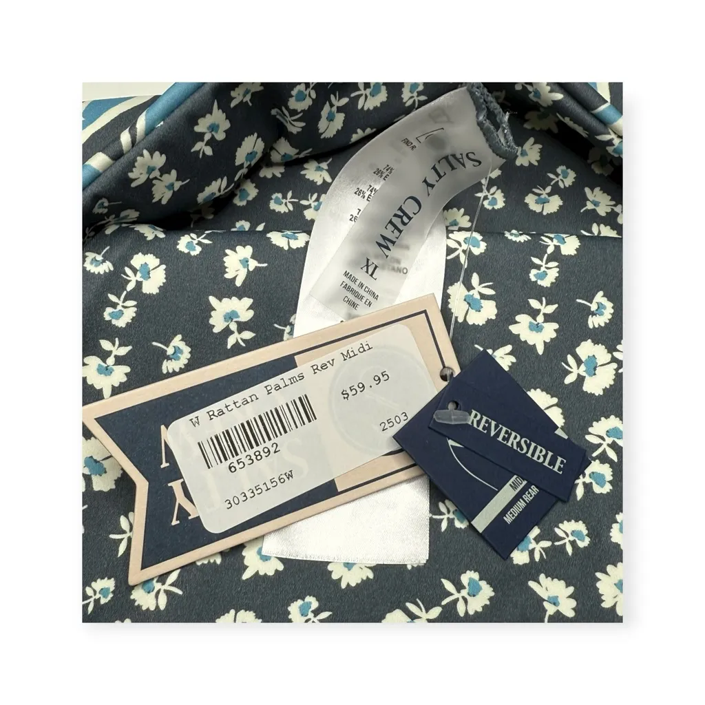 new Salty Crew ✿ Rattan Palms Seamless Reversible Bikini Bottom ✿ Fin Blue ✿ XL - Image 14