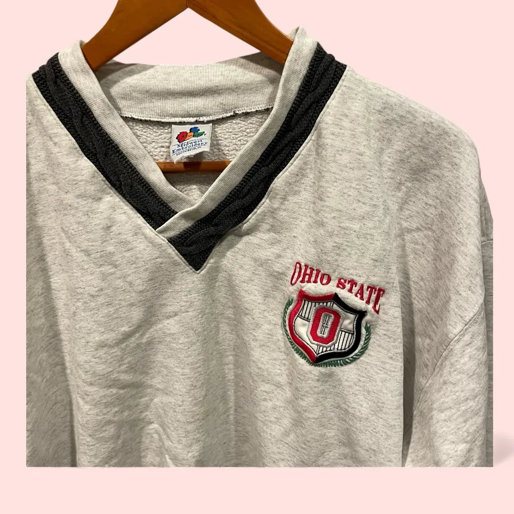 Vintage 80s Ohio State heather gray sweater trim sweatshirt crest v - Image 3