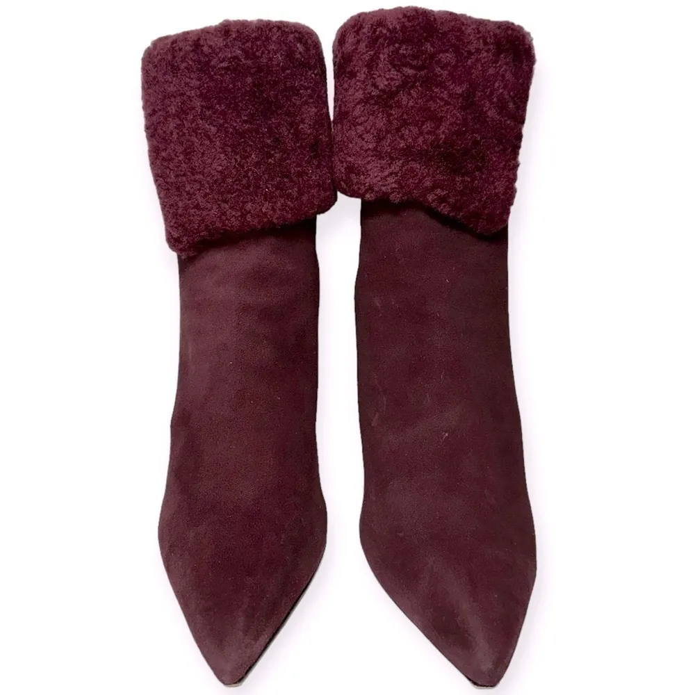 ALEXANDRE BIRMAN Women’s Size 38 8 Red Mirabella Shearling Trim Suede Booties - Image 4