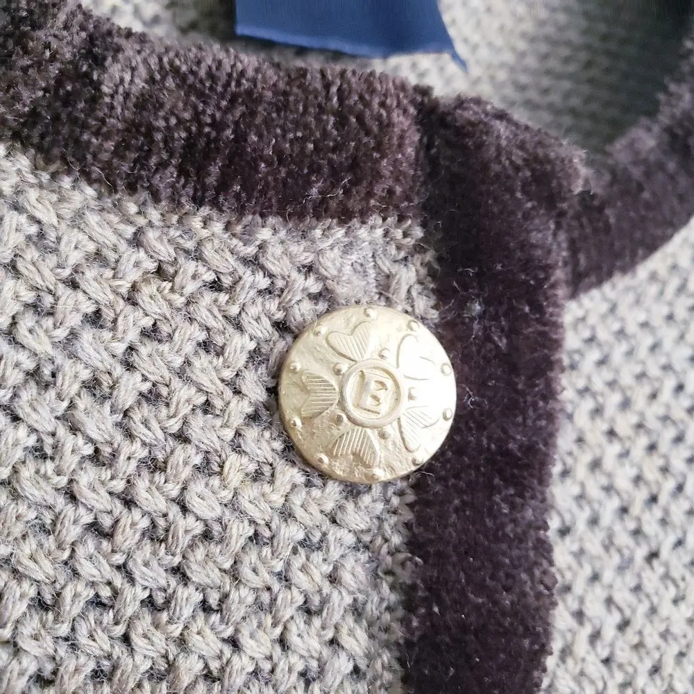 Escada Brown Knit Velvet Trim Heart Elbow Patch Blazer Size M - Image 5