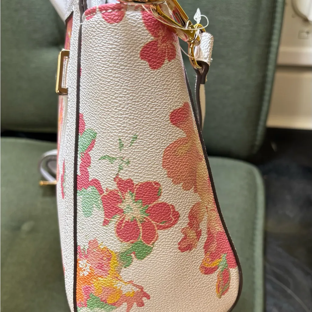 Liz Claiborne Satchel pink Floral handbag crossbody purse shoulder bag - Image 9