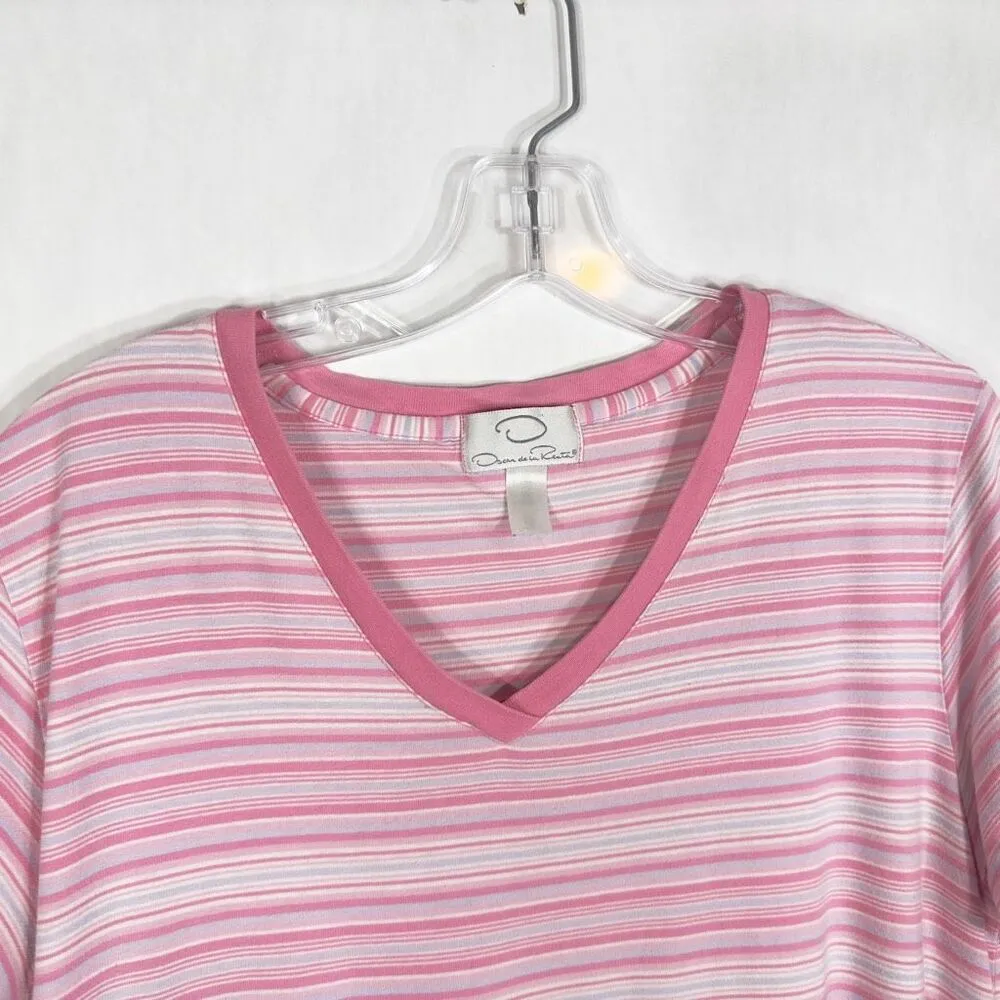 Oscar de la Renta XL Nightgown Shift Pink Stripe Cotton Stretch Short Sleeve 233 - Image 5