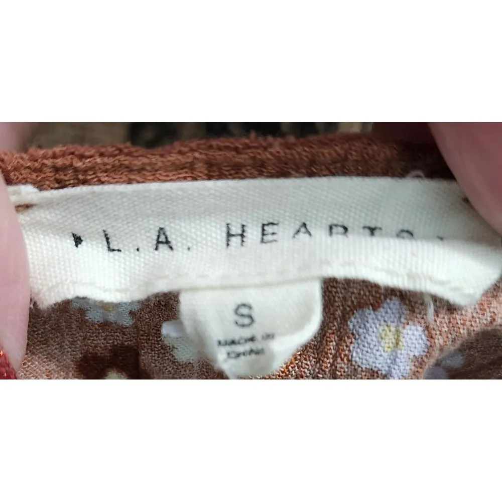 LA Hearts Brown Floral Crop‎ Top Lace Up Corset Style Tank Cami Size S - Image 3