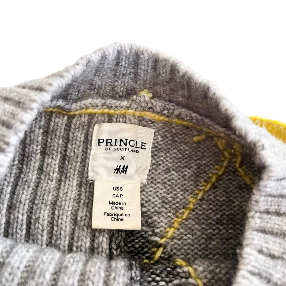 Pringle of Scotland x H&M Gray Ribbed Knit Argyle Crewneck Sweater Size Small - Image 8