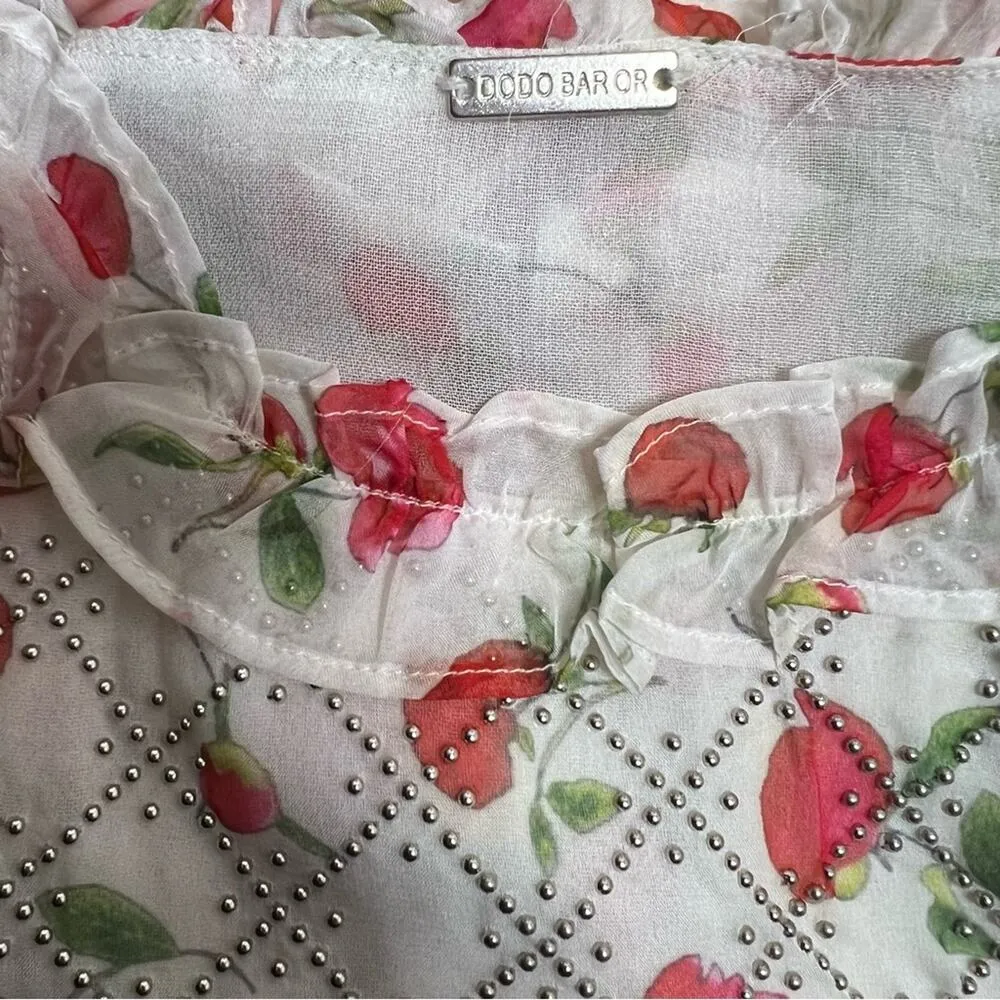 Dodo bar or floral tiered midi dress with stud embellishments Sz 40 White - Image 4