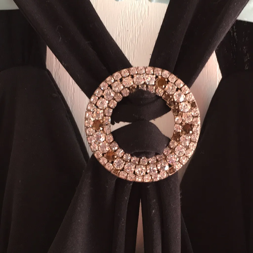 Deb Sexy Ruched Rhinestone Jeweled Dress Lightly Padded Stretch Black Size Small - Image 10