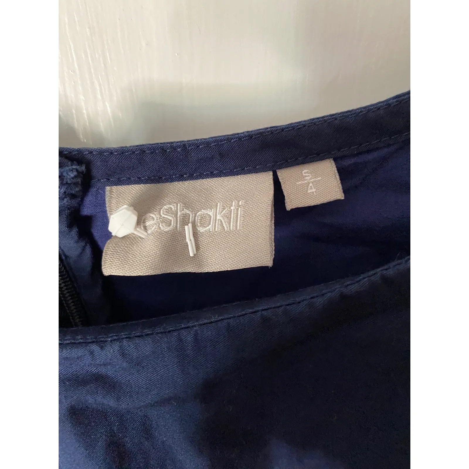 eShakti Navy Blue Fit and Flare Midi Dress Cap Sleeve Elegant Minimalist Sz 4 - Image 5