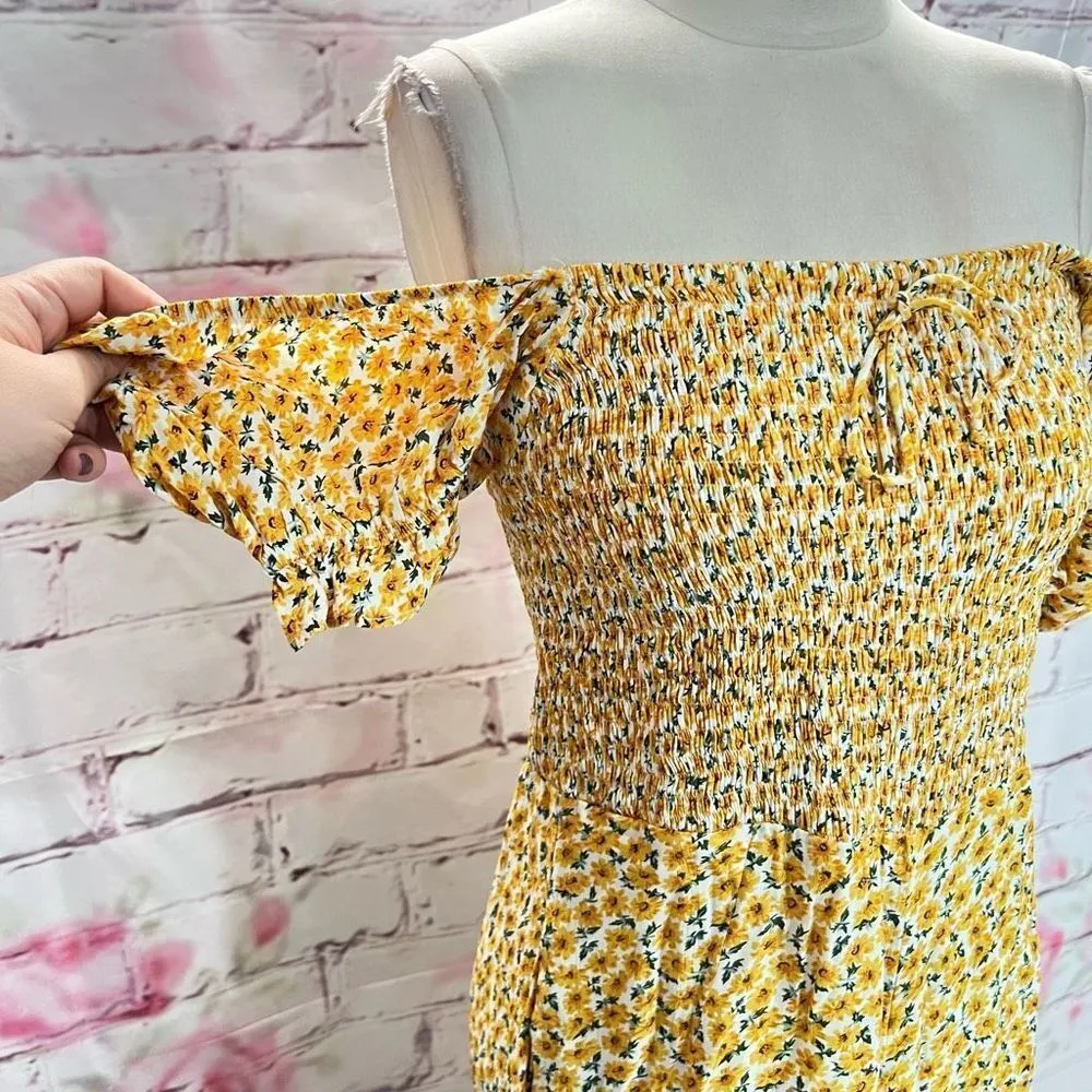 Faithfull the Brand Womens Floral Smocked Short Sleeve Yellow Crop Jumpsuit Sz 4 - Image 5