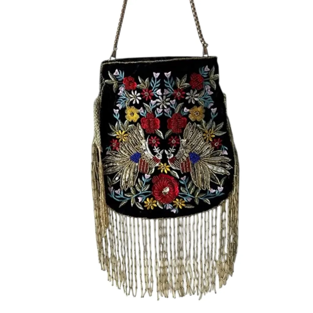 Ramla Embroidered Beaded Velvet Pouch.New Without Tag Black - Image 3