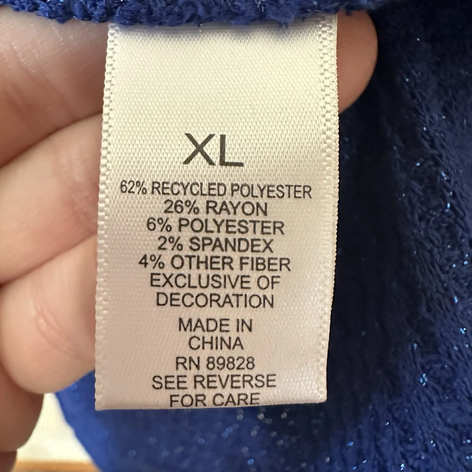 LOGO Lori Goldstein Metallic Waffle‎ Knit Mock Neck Top Lace Trim Blue Womens XL - Image 7